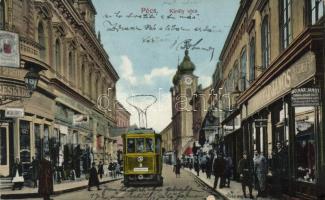 Pécs, Király utca, villamos, Megállóhely, Spiegel József, Molnár János üzletei (EK)