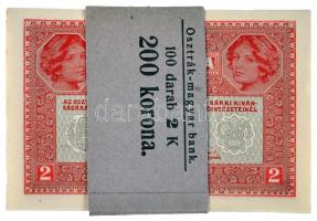 1917. 2K zöld "Deutschösterreich" felülbélyegzéssel eredeti banki kötegelőben 100db egymás...