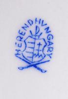 Herendi Viktória mintás tál, kézzel festett, jelzett, festés hibával, 25×25 cm, m:9 cm