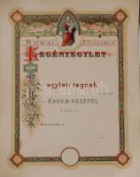 cca 1890 Budapesti Katholikus legényegylet dekoratív litho érdem-oklevele
