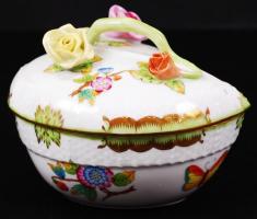 Herendi Viktória mintás szív alakú bonbonier, kézzel festett, jelzett, nagyon apró lepattanások a ró...