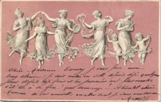 Ladies, angels, dance, litho