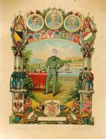 cca 1890 Litho emléklap magyar és osztrák címerrel; Leitner M. L. és fia nyomdája Budapest 37x50 cm