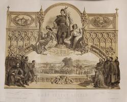 1861 Jelképi és történeti ábrázolat Teleky László emlékére Kollarz ferenc kőmetszete;  Reiffenstein és Rösch nyomdája Bécs 50x64 cm