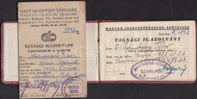 1949 2 db igazolvány Magyar Szabadságharcos Szövetség, Magyar-Szovjet Társaság