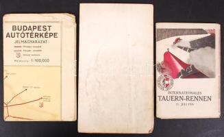 cca 1930 Háború előtti osztrák autóstérkép, megviselt Budapest térkép, + egy későbbi térkép / mixed maps