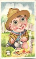 Scouts boy, mechanical postcard