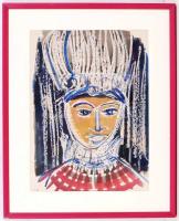 Fett Jolán (1927-2009): Női fej. Vegyes technika, papír, jelzett, üvegezett keretben 39×29 cm