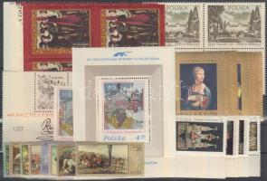 Lengyelország 1967-1977 kis festmény motívum tétel 42 db bélyeg, közte összefüggések + 1 blokk, Poland 1967-1977 Small painting motive lot, 42 stamps (some related) + 1 block