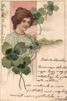 1899 Lady, clover, Art Nouveau, litho (EM)