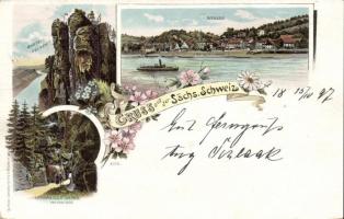 1897 Stadt Wehlen, Uttewalder Grund, Sächsische Schweiz, floral litho (fa)