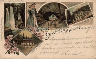 1899 Lichtenhain, Sächsische Schweiz, floral litho (small tear)