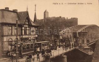 Halle an der Saale, Cröllwitzer Brücke und Ruine / bridge, ruin, trams