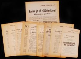 1919 11db propagandaplakát az eperjesi Szlovák Tanácsköztársaság idejéből, részben budapesti szervezetek aláírásával, illetve budapesti nyomdákból / Propaganda posters from the time of the Slovak Soviet Republic partly from Hungarian organizations in the spirit of internationalism, 29x21cm