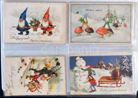 20 db régi üdvözlőlap tokban, benne néhány litho, pinx. Jack Number, Hannes Petersen, Gyulai / 20 gr...