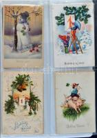 20 db régi üdvözlőlap tokban, benne néhány litho, pinx. Jack Number, Hannes Petersen, Gyulai / 20 gr...