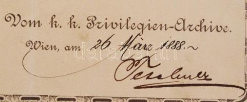 1888 Wien (Bécs), Szabadalmi irat magyar és német nyelven rotációs gépeken végrehajtott újításokról ...