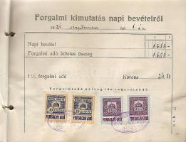 1921/22 Forgalmi kimutatás napi bevételről könyv