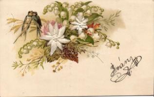 Flower silk card, Emb. litho