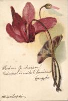 Virág, díszített üdvözlőlap litho, Flower decorated postcard, litho