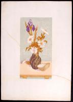 Jánosi Sándor (1927-):Virágcsendélet. Színezett litográfia , papír, jelzett, foltos, 32×21 cm