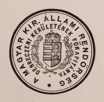 1929 Debrecen, Magyar Királyi Állami Rendőrség debreceni kerületének főkapitánya által kiállított di...