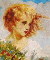 Olvashatatlan jelzéssel: Kislány virágcsokorral. Olaj, vászon, antik keretben, 50×40 cm