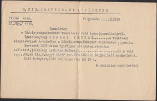 1941 Igazolvány Károly-csapatkereszt viselésére való igényjogosultságról (2 db)