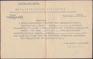 1941 Igazolvány Károly-csapatkereszt viselésére való igényjogosultságról (2 db)