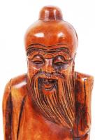 Faragott kínai istenség, festett fa, m:30 cm