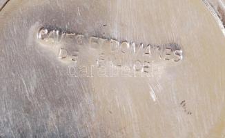 Ezüstözött francia borkóstoló tálka, XIV. Lajos képmásával, jelzett, d:8 cm