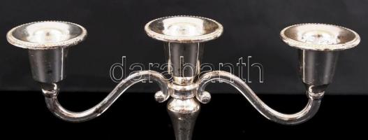Háromágú gyertyatartó, fém, kopott, m:13 cm, h:18 cm
