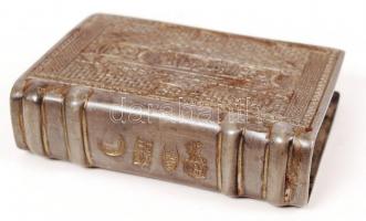 Jelzett antik szalvéta tartó, ón, 11×8 cm