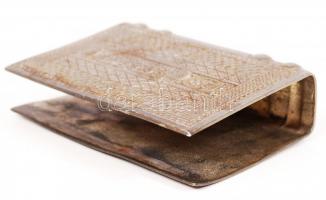 Jelzett antik szalvéta tartó, ón, 11×8 cm