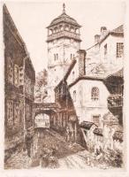 Tichy Kálmán (1888-1968): "Csendes sikátor", rézkarc, jelzett, keretben, 19x25 cm