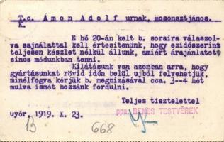 Pyram, Benes testvérek Amon Adolf részére írt lapja / advertisement, Benes brothers