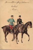 1899 Romantic litho postcard, hussar s: Geiger R.