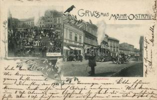 Ostrava, Mährisch Ostrau; Ringplatz, Hauptstrasse / main street, market place, urban locomotive; floral