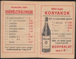 1930 Bp. VII. Grünfeld Hugó előjegyzési naptár árjegyzékkel (alkoholos és alkoholmentes italok jegyz...