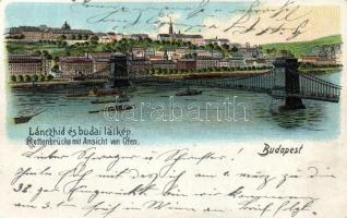 Budapest, Lánchíd litho (ragasztónyom / gluemark)