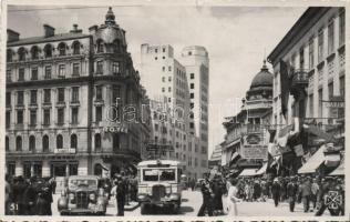 Bucharest, Bucuresti; Calea Victoriei, Hotel Capitol, Casa Capsa, Telephone Palace, automobile, autobus