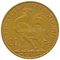 Franciaország 1904. 20Fr Au (6,45g/0.900) T:2,2- apró ph.
France 1904. 20 Francs Au (6,45g/0.900) C:...
