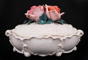 Ens rózsás bonbonier, jelzett, hibátlan, kézzel festett/ Handpainted  ENS chinaware bonbonier, 11×20...