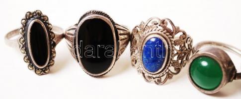 Kilenc darab ezüst (Ag.) gyűrű klf. szintetikus kövekkel, jelzettek, összesen: 47 g