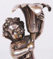 Ezüstözött bronz puttó gyertyatartó ezüst talpon / silvered bronze candle holder on silver plate 13 ...