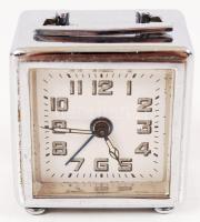 cca 1940 Art deco mechanikus ébresztőóra kétfunkciójú, kétirányú felhúzókarral (óra és vekker) / Art deco mechanical alarm clock with double function winding handle (for watch and alarm), 5,5x6cm