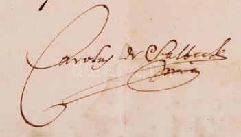 1763 Salbeck Károly váci nagyprépost, ercsi apát által kiadott és aláírt okirat Kossuth János titkár...