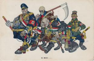 1942 - Szyk Caricatures. A complete set of 6 humourous propaganda postcards; caricatured by Arthur S...