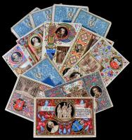 I Sommi Pontefici Romani, L. Ferloni / The popes of Rome, a chronological postcard set. 5 series of unused lithographic cards in paper cases, 5 × 12 postcards, Római pápák, kronologikus képeslap-sorozat, 5 szett használatlan litográfiai lap papír tokban, 5 x 12 db képeslap