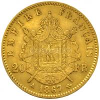 Franciaország / II. Császárság 1867A 20Fr Au  "III. Napóleon" Párizs (6.42g/0.900) T:2
Fra...